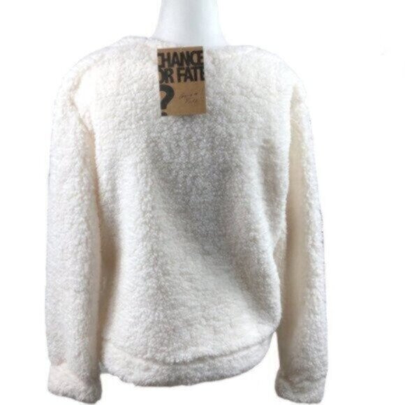 NWT Chance or Fate Ivory Warm Comfy Cozy Casual  Fuzzy Crew Neck Sweater Large - Picture 5 of 7